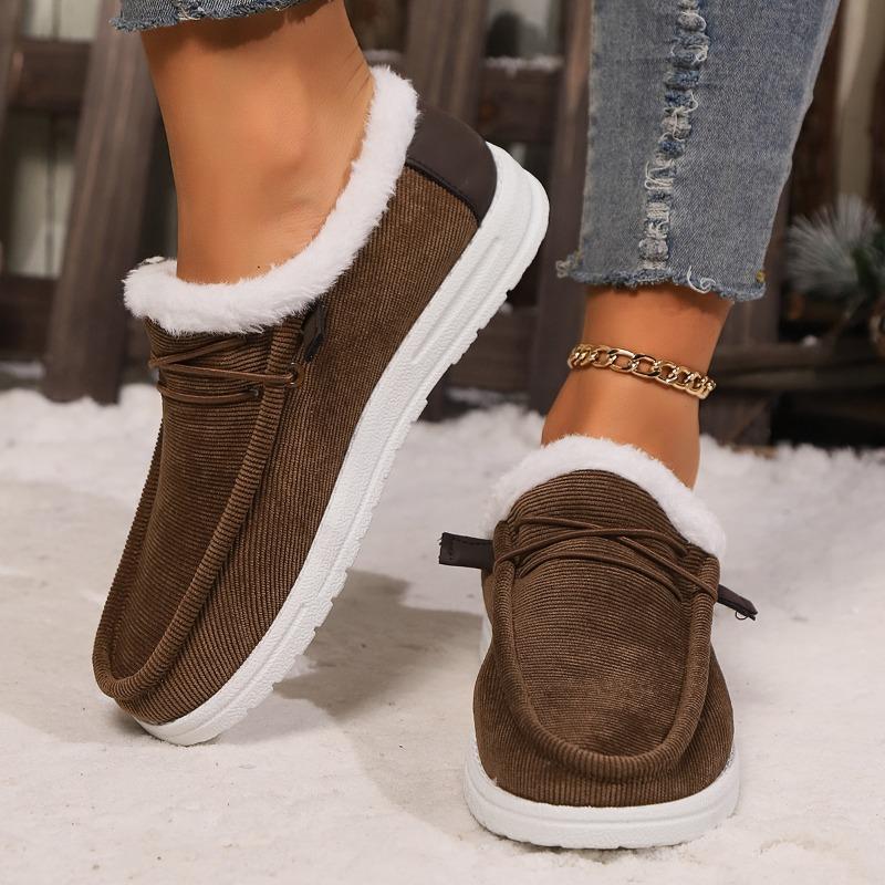 Fashion Flat Cotton Boots Women's Fashion Round Toe Suede Front Lace-up Soft Sole Anti-slip Wear-resistant Low-top Boots