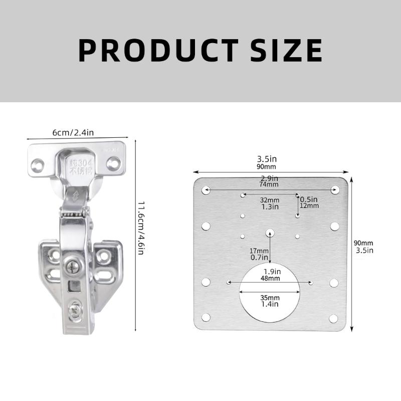 2Pieces Cabinet Hinges Repair Set Featuring 1 Plates and 12 Screws Sturdy Stainless Steel for Home Projects Supplies