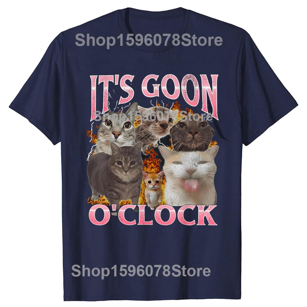 Lustiges IT's GOON O'CLOCK Katze Grafik T-Shirt Herren Damen Lässig Hip Hop Streetwear T-Shirt Baumwolle Kurzarm Übergroße Kleidung