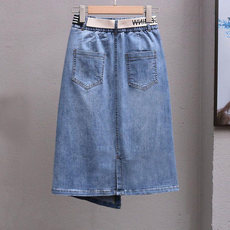 Frühling Sommer Jeansrock Damen Elastisch Hochtailliert A-Linie Hüftumspielende Röcke Lässig