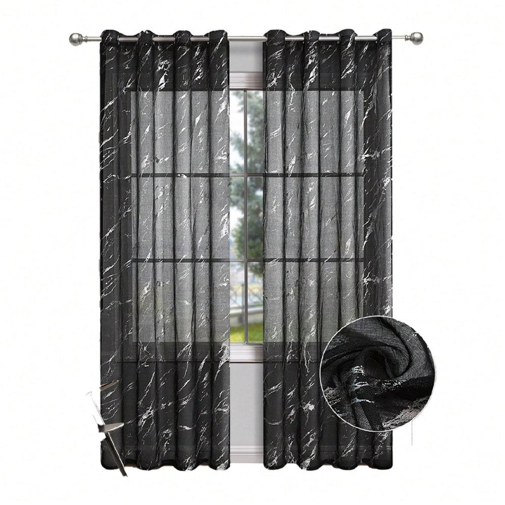 

1 шт. Элегантные полузатеняющие оконные экраны с мраморным узором для спальни и гостиной 100X130cm&Grommet Top чёрный