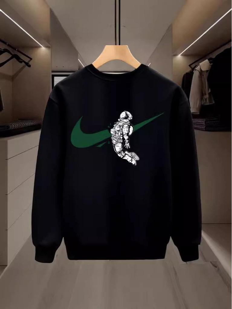 Men's Autumn 2024 Slim Fit Printed Hoodie - Trendy Streetwear Long Sleeve Round Neck Tee