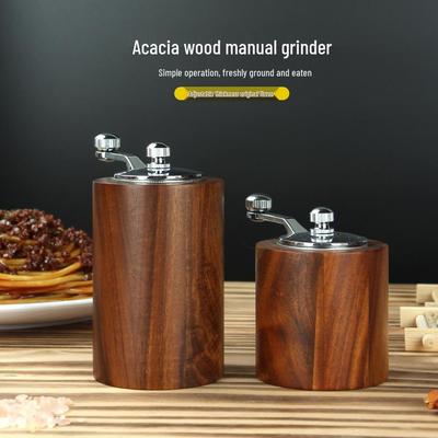 Solid Wood Hand-Cranked Pepper and Sea Salt Grinder for Kitchen and Barbecue