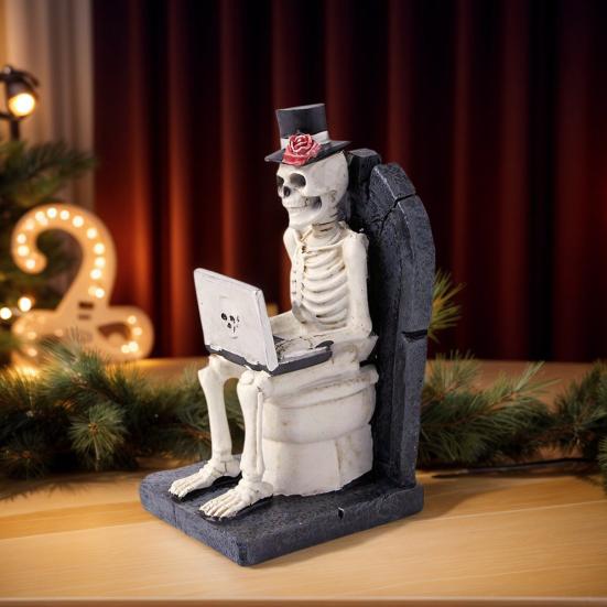 Creative Skeleton Ornament Funny Halloween Desktop Decoration Horror Theme Office Prank Props Gift for Programmers