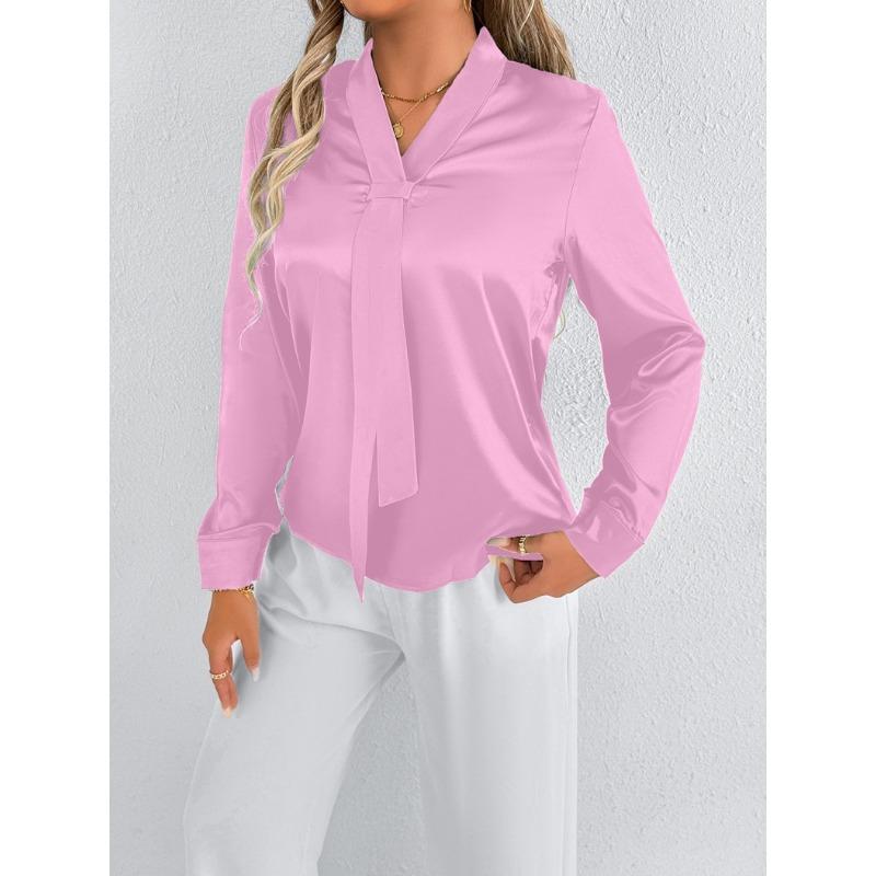 

Летняя атласная рубашка белая женская однотонная топ-рубашка XL розовый