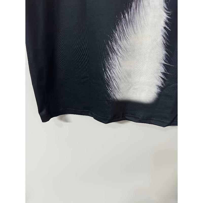 European Sizes Women's Short Sleeve T-Shirt with Cute Kitten 3 Print - Summer Casual Round Neck Top