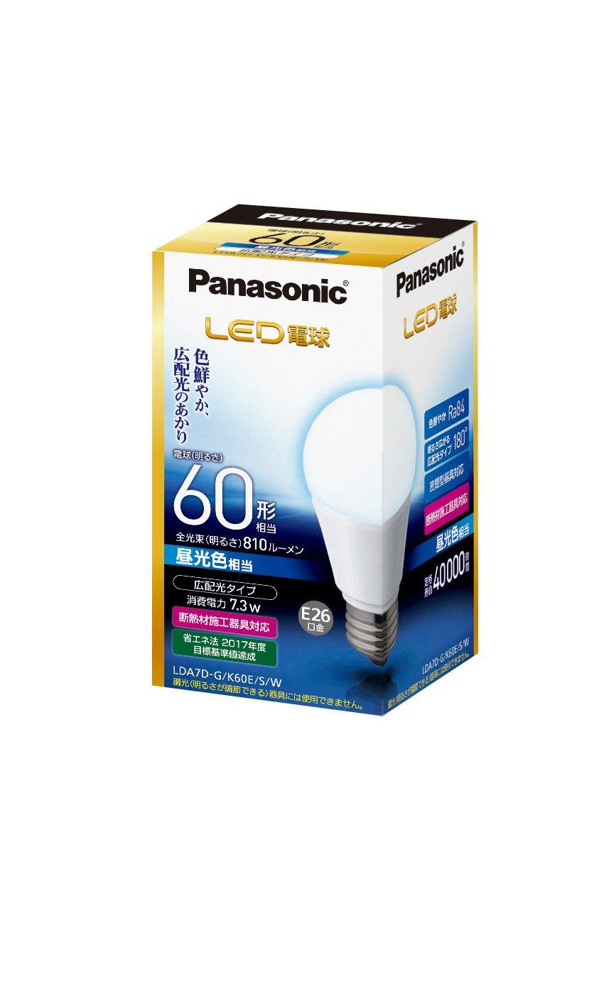 

Panasonic LED bulb, base diameter 26mm, equivalent to 60W bulb, daylight equivalent (7.3W), general bulbwide light distribution type, compatible with
