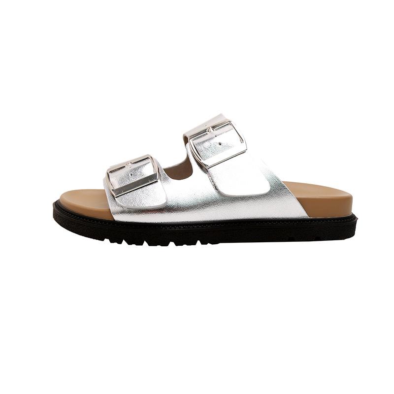 New thick-soled slippers women's round head with square buckle versatile casual beach comfortable cool slippers