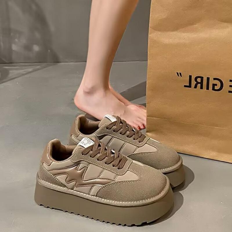 Round Toe Thick-soled Women's Winter New Heightening Non-slip Sports Shoes Fashionable Casual Lace-up Sneakers Women