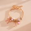 Sweet Pink Heart Star Bow Flower Bracelet for Women Pink Enamel Charm Pendent Adjustable Bangle Jewelry Daily Valentine Day