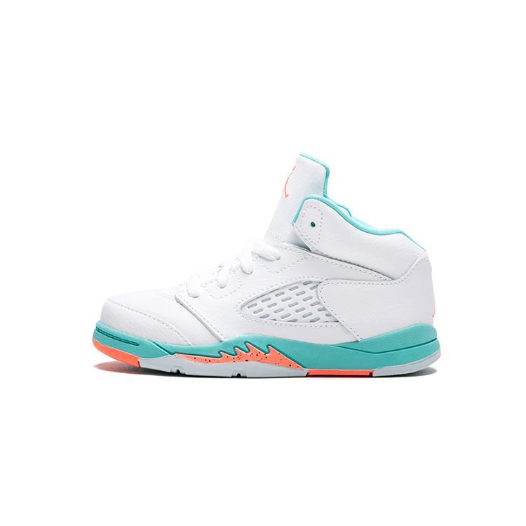 Air Jordan 5 Retro Toddler 'Light Aqua' (Unisex) White / Crimson Pulse-Light Aqua-Black Toddler Shoes 725172 100
