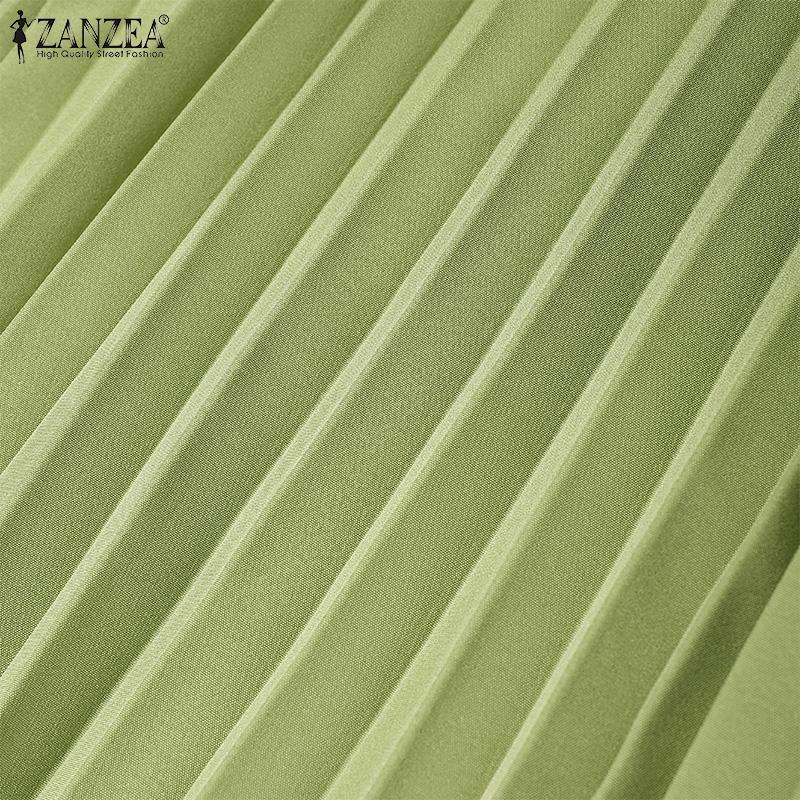 ZANZEA Womens Casual Solid Color Loose Wide Leg Pleated Pants