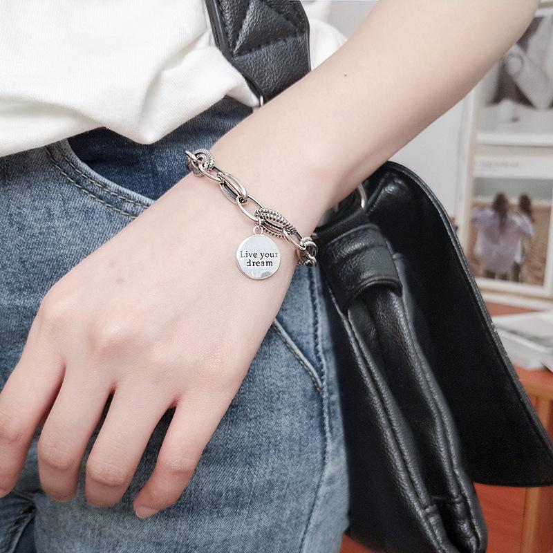 Korean Copper Dream Bracelet: Women's Retro Fashion Letter Wristband, Artistic Niche Jewelry Trend.