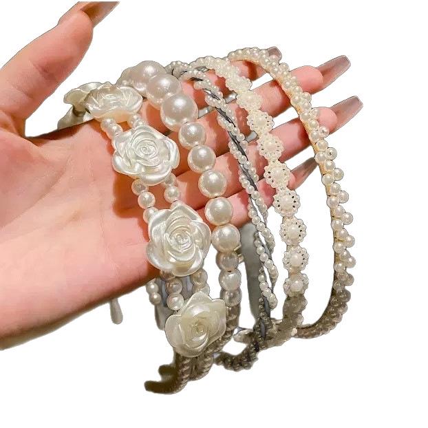 Ensemble de Serre-têtes Cinq Pièces en Perles d'Imitation - Élégant, Polyvalent Style Féerique pour Femmes