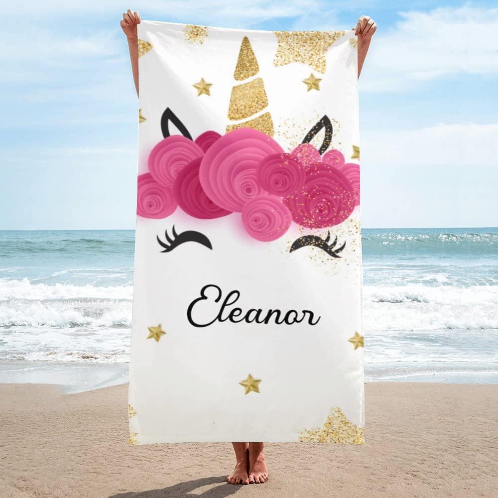 Name Bath Towels Cartoon Unicorn Beach Towel Bathroom Sport Towel for Adult Kids Microfiber Quick Dry Swimming Cover