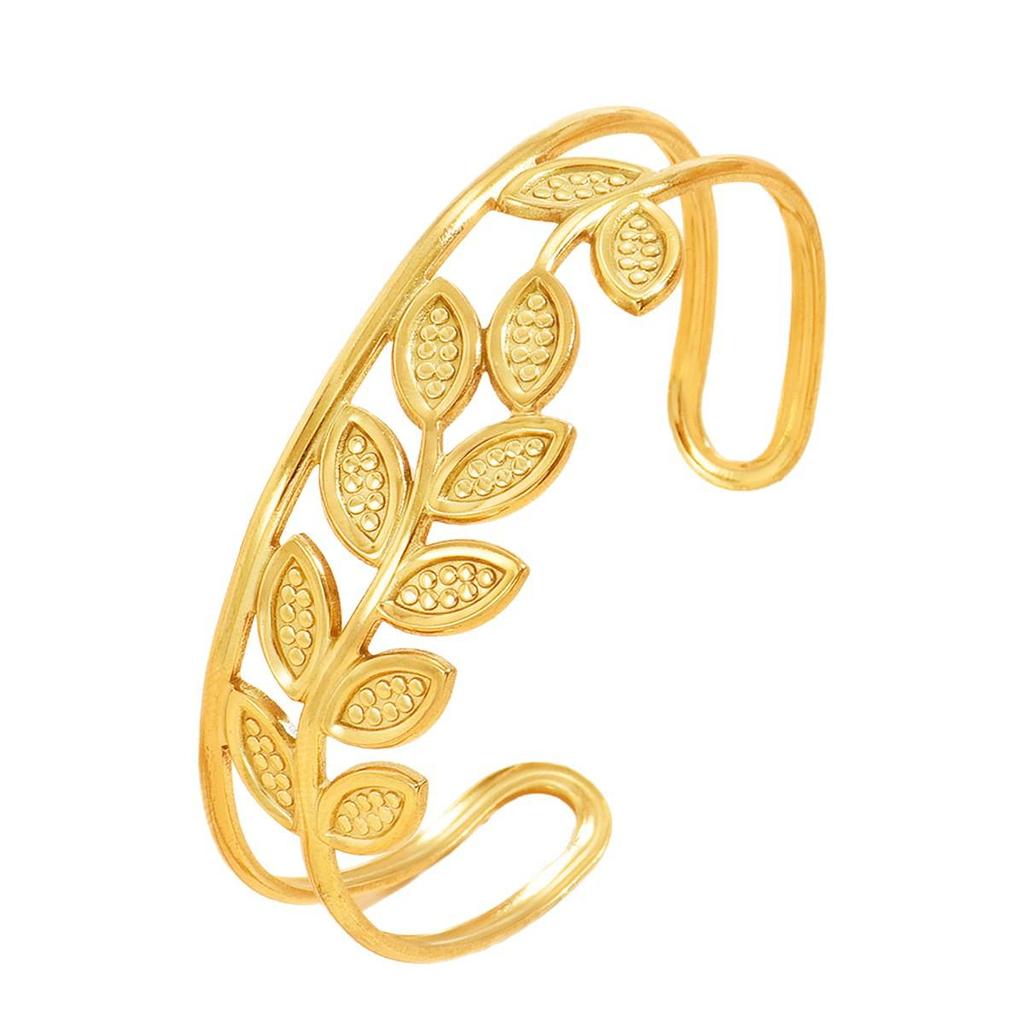 Fashionable 18K Gold Hollow Leaf Stainless Steel Bracelet for Women