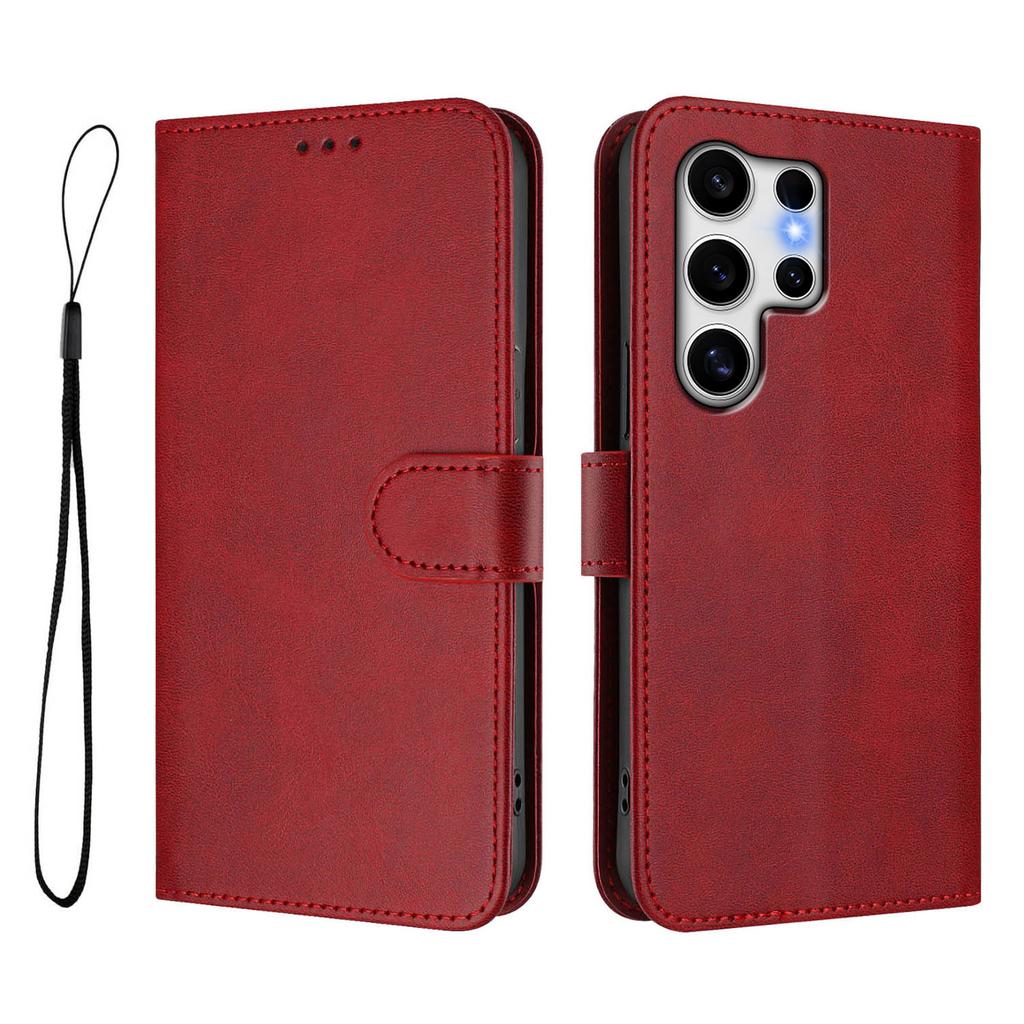 For Samsung Galaxy S25 Ultra Wallet Case RFID Blocking Calf Texture Leather Stand Phone Cover with Strap