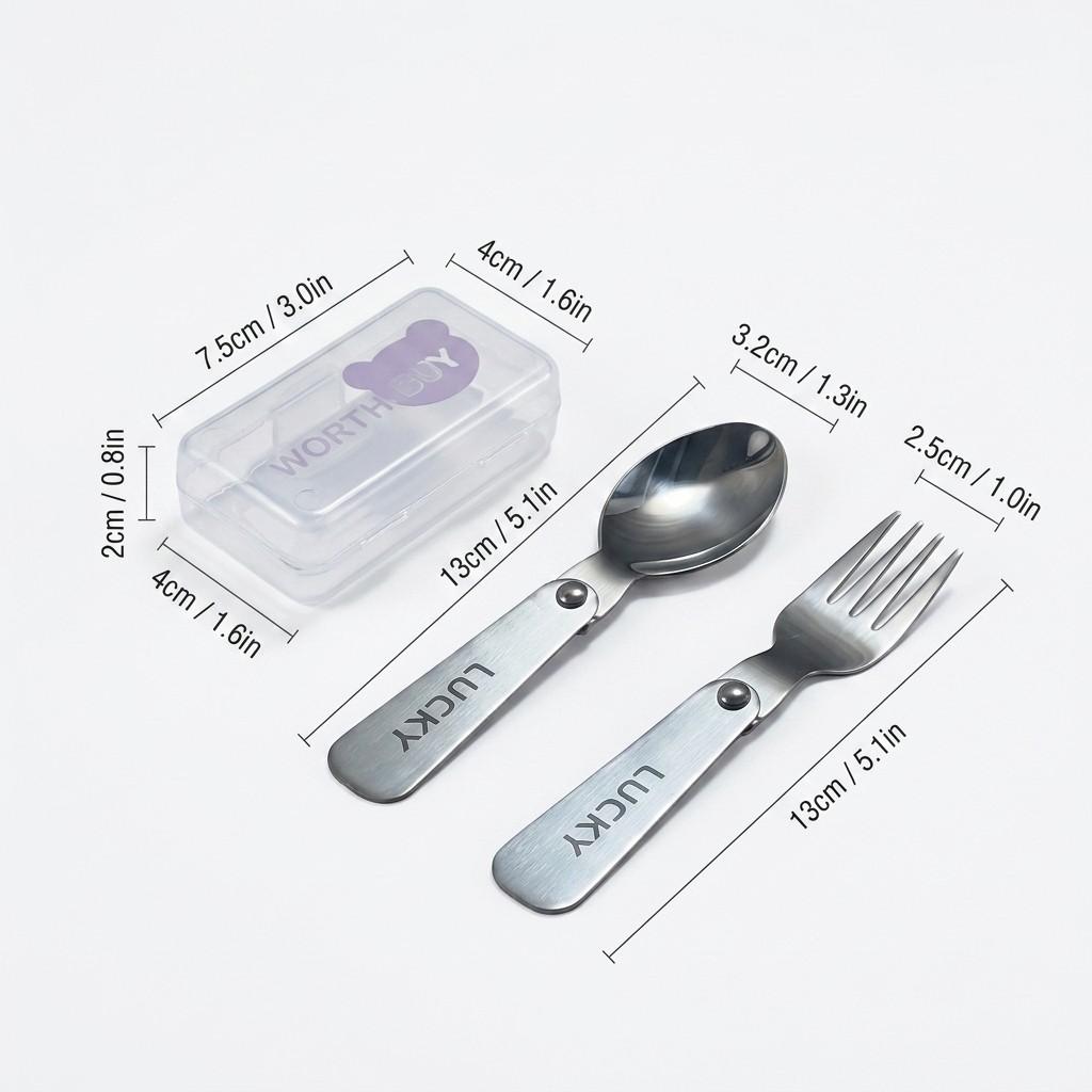 3Pcs/Set Portable Folding Fork Spoon With Box 304 Stainless Steel Cutlery Set Mini Cute Tableware Set Suitable for Kids Students