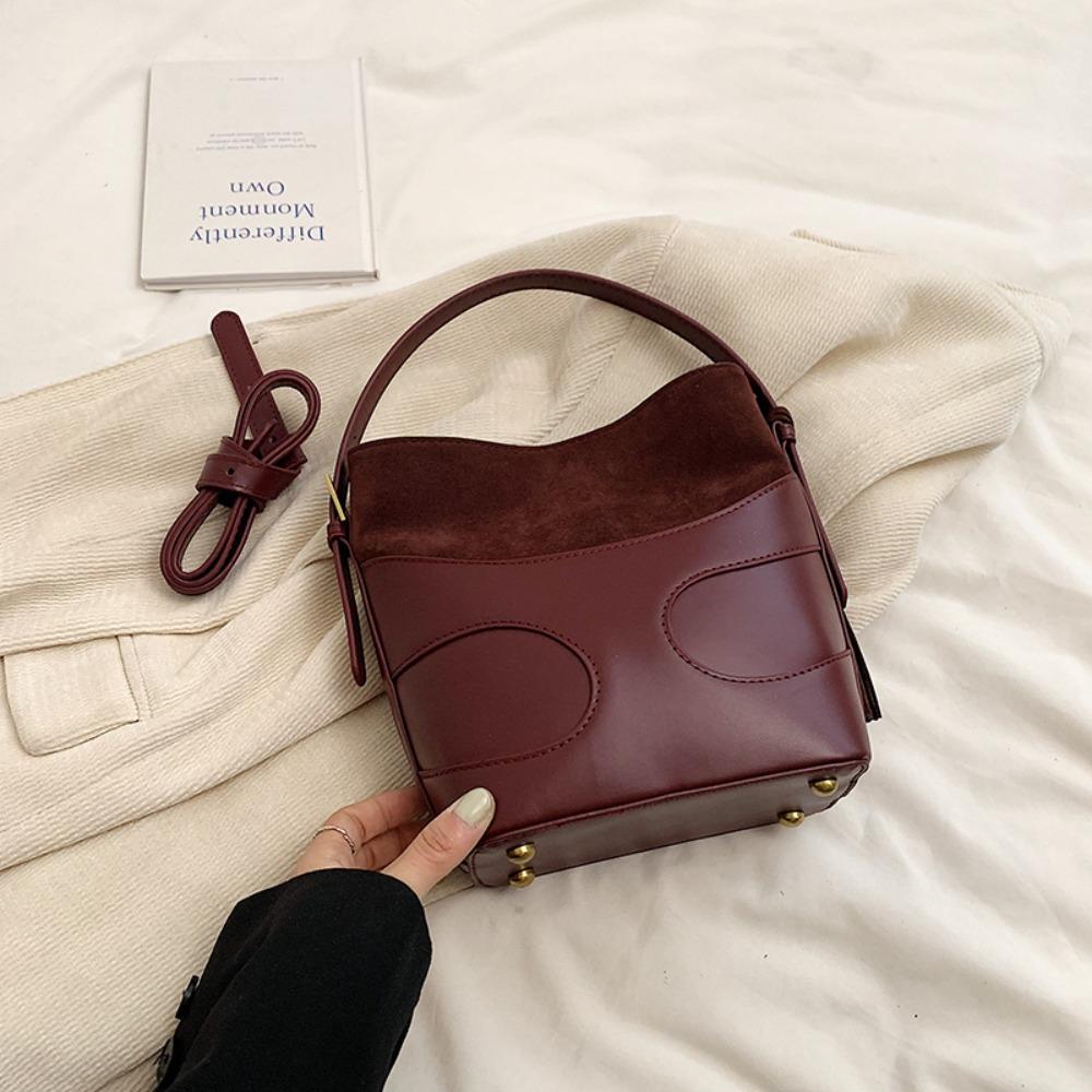 Shoulder Bag Faux Suede Bucket Bag Handbag Solid Color Tote Bag Trendy Slouchy Hobo Bags Girls