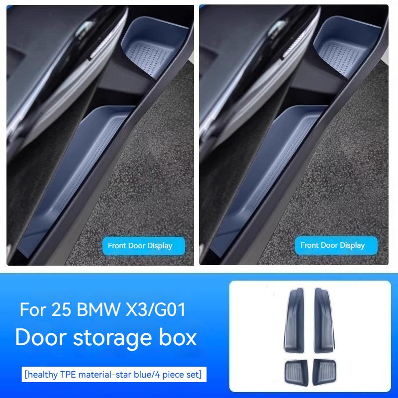 For BMW X3 G01 2025 4PCS Car Front Door Side Storage Box TPE Front Door Organizer Tray Auto Interior Accessories