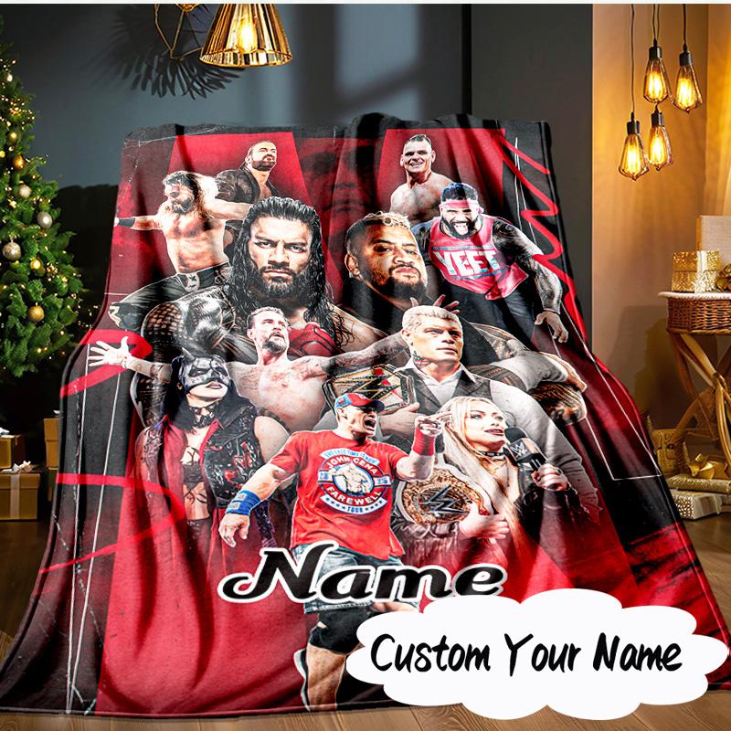 Custom Name Wrestling Entertainment Blanket  Ideal Bedding Blanket Perfect for Travel, Camping, Living Rooms, Offices, Sofas, Fan Christmas Gift