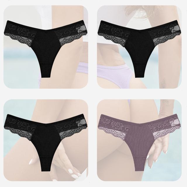 FINETOO Women Sexy Panties Lace thong Briefs Underwear for Female Intimates Lingerie Sexy Pantys Perspective Floral Plus Size Panties
