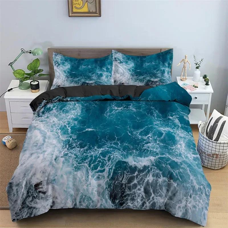 3D Ocean Waves Bedding Set Queen Size Soft Summer Sea Beach Duvet Cover Set Hawaiian Tropical Print Comforter Cover Pillowcases