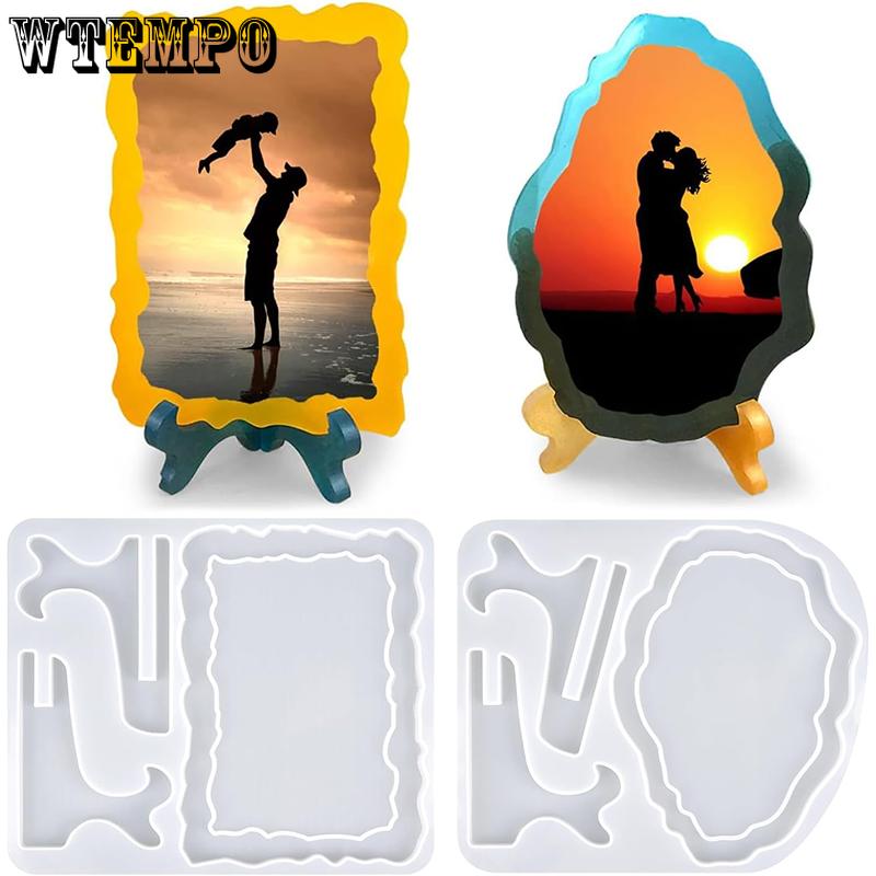 WTEMPO Resin Molds for Photo Frame Picture Frame Resin Molds with Stand Holder Rectangle Oval of Irregular Edge Frame Silicone Molds for Resin Casting