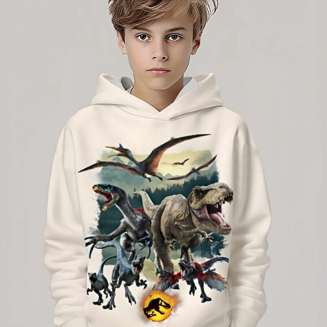 

Boys high-quality 3D wear-resistant polyester fiber material, boys digital dinosaur printed hooded sweatshirt 13-14Y