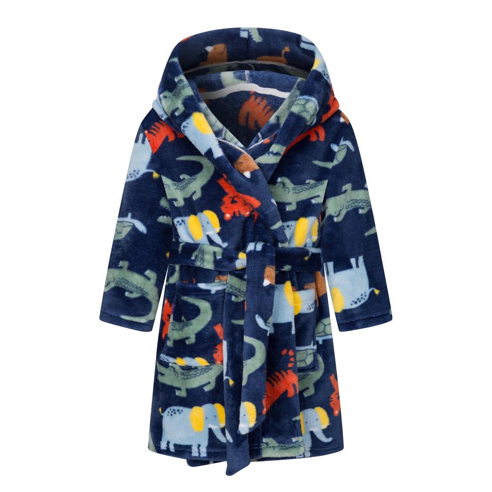 Winter Blue Bathrobe for Boys Girls Kids Sleepwear Children Bath Robe Pajamas Teenages Flannel Loungewear