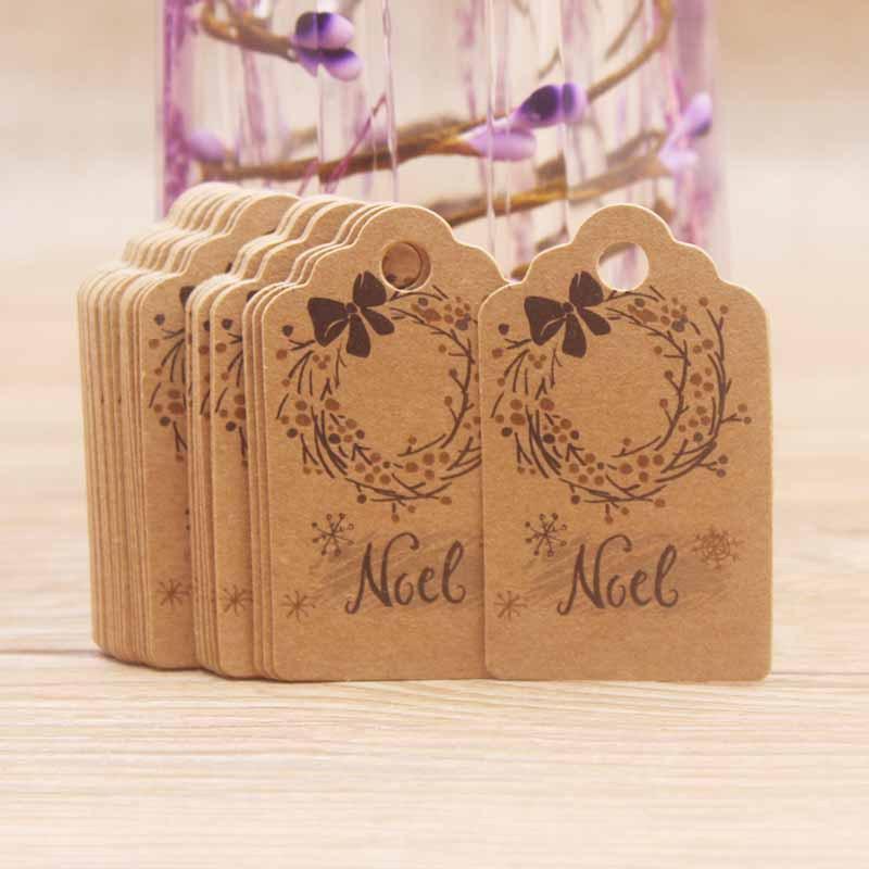100pcs  Merry Christmas Tags Kraft Paper Card Gift Label Tag DIY Hang Tags Gift Wrapping Decor Gift Card