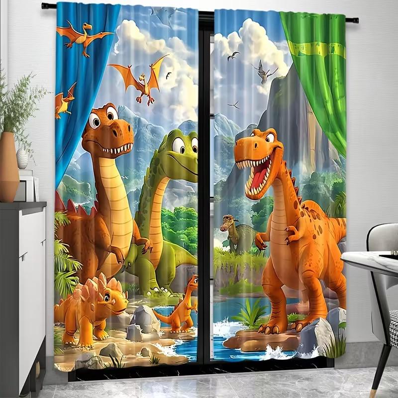 Dinosaur Print Curtains Suitable Bedroom Living Room Kitchen Decoration Home Window Set Of 2 Made Polyester Great Decor