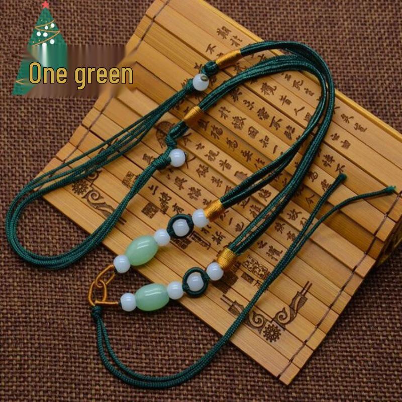 Șnur de performanță pentru ocarină: Colier țesut din jad cu mărgele de semințe cu buclă dublă, perfect ca pandantiv sau accesoriu pentru instrument muzical.