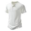 Summer European and American Casual Men's Short Sleeved T-shirt Button Henry Neck Pit Striped T Shirts Male Solid Color Top Tees