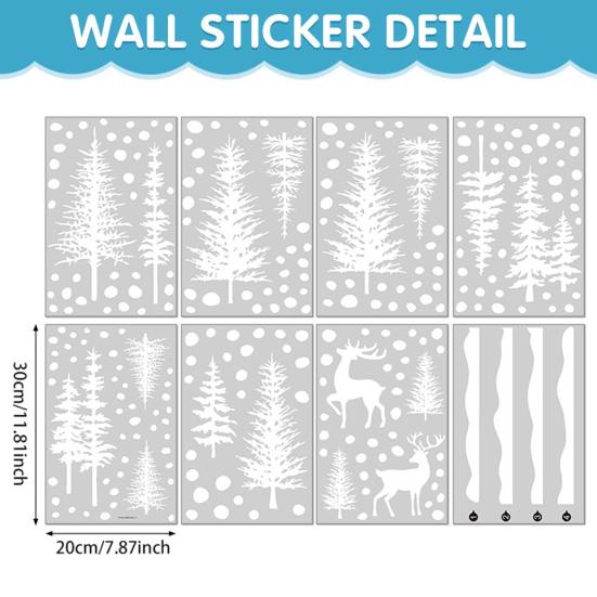 Yousheng 8 Stück Weihnachtsfensteraufkleber Abnehmbar Wasserdicht PVC Verschneiter Wald Baum Rentier Statischer Glasaufkleber Winter Feiertagsparty Dekoration Aufkleber