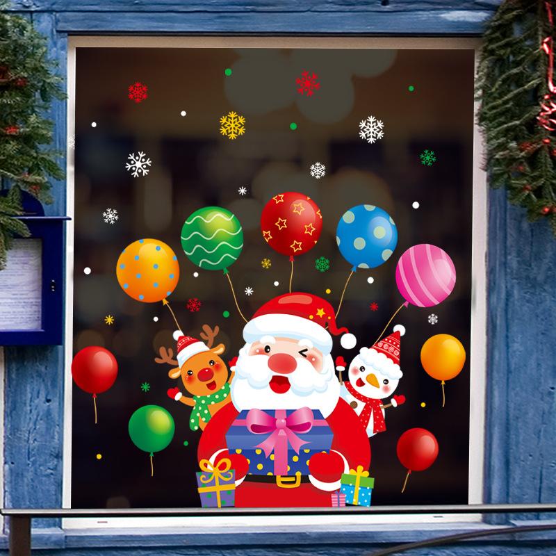Рождественские наклейки на стене, фигура Санта-Клауса, снеговик, олень, стеклянная витрина со статическими наклейками