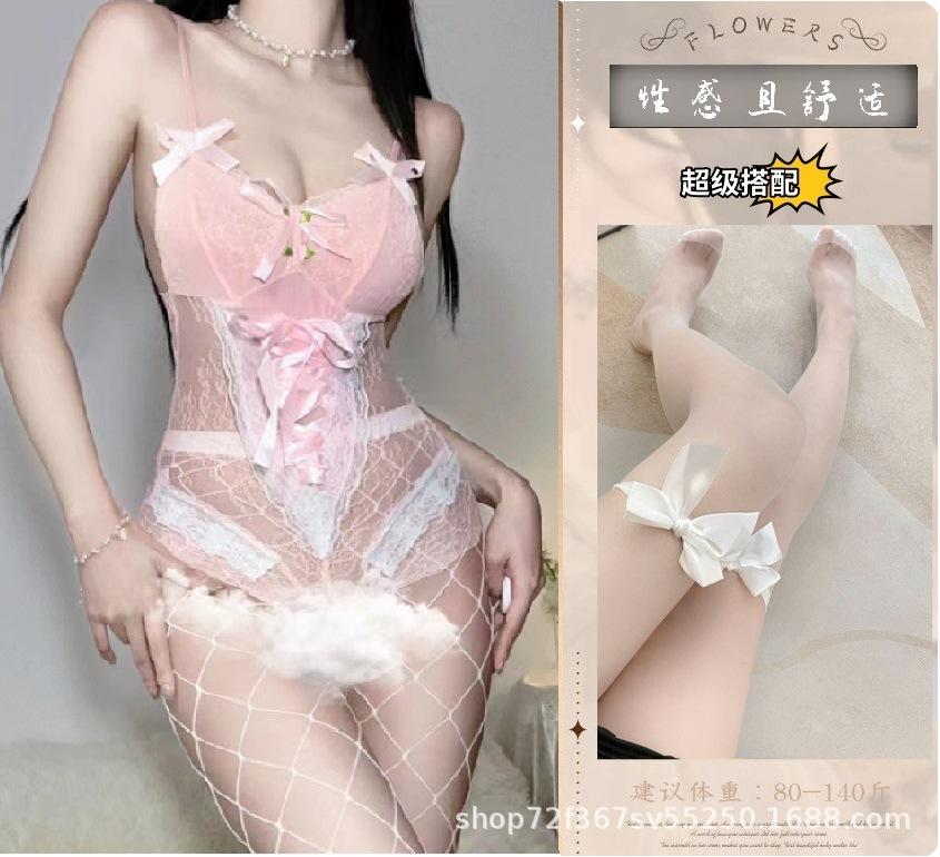 Sexy lingerie girl small fresh pink pajamas back cross strap sexy miniskirt women's suit underwear