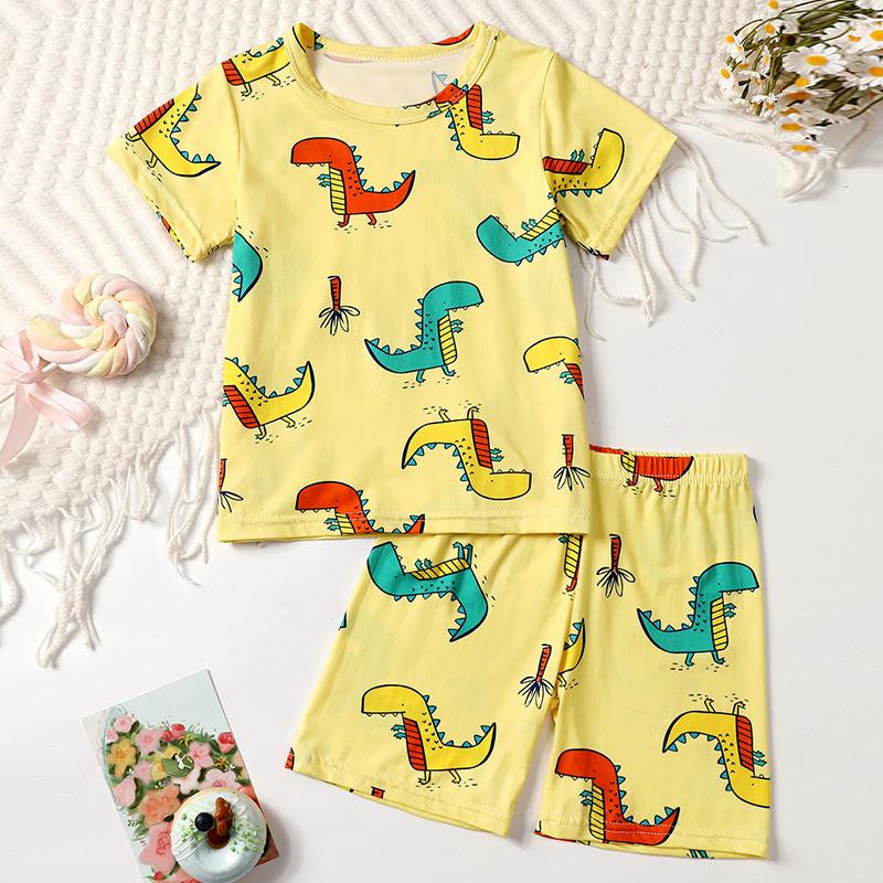 Summer 3D Print Children's Fashion Home Clothes Suit Boy Comfortable Joker Dinosaur Short-sleeved Girl Sweet Pink Shorts Suit