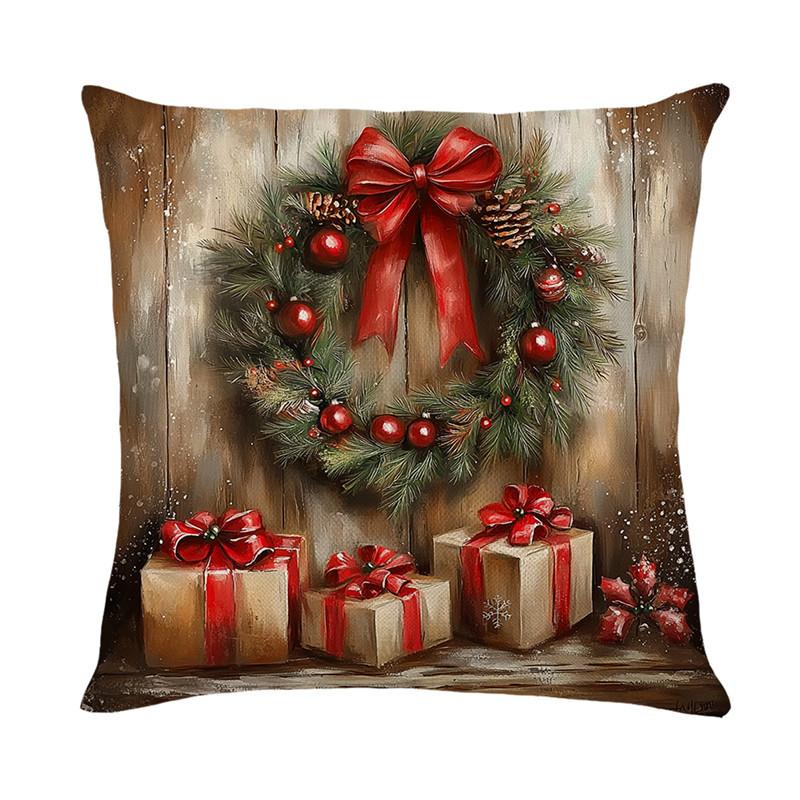 

Retro Christmas Scene Pillow Cover Red Car Holy Deer Home Sofa Decoration Cushion Cover Bedside Cushion 45 * 45Cm (without pillow core)