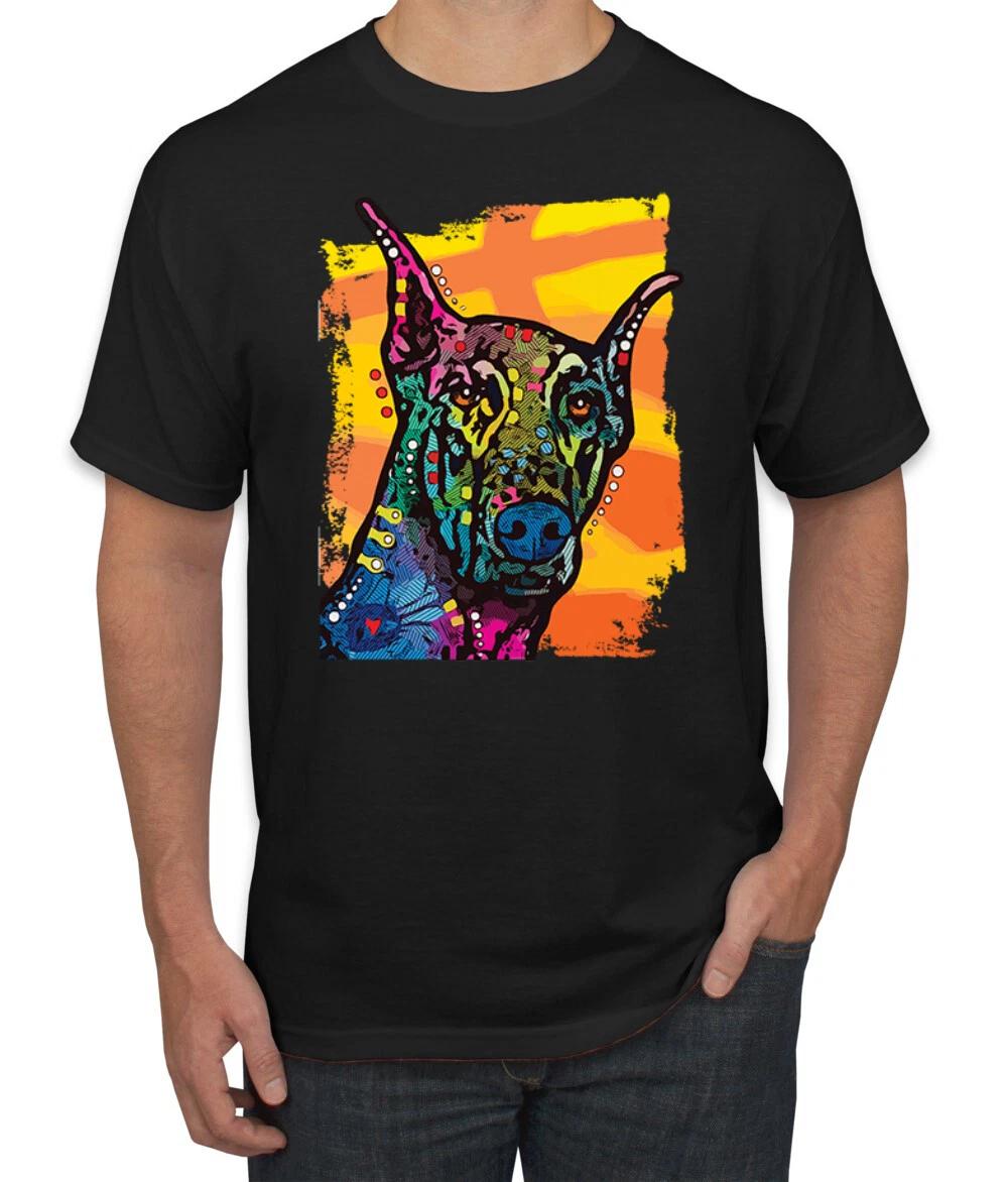Colorful Rainbow Doberman Dogs Men Graphic T- Shirt S