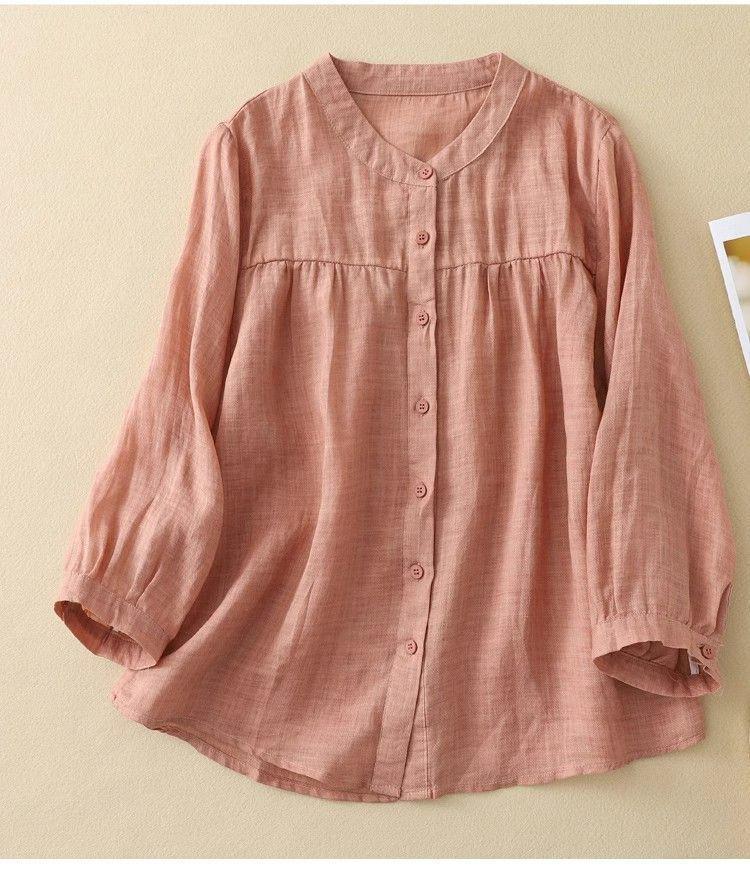 Versatile Women's Seven-Sleeve Cotton Linen Summer Blouse