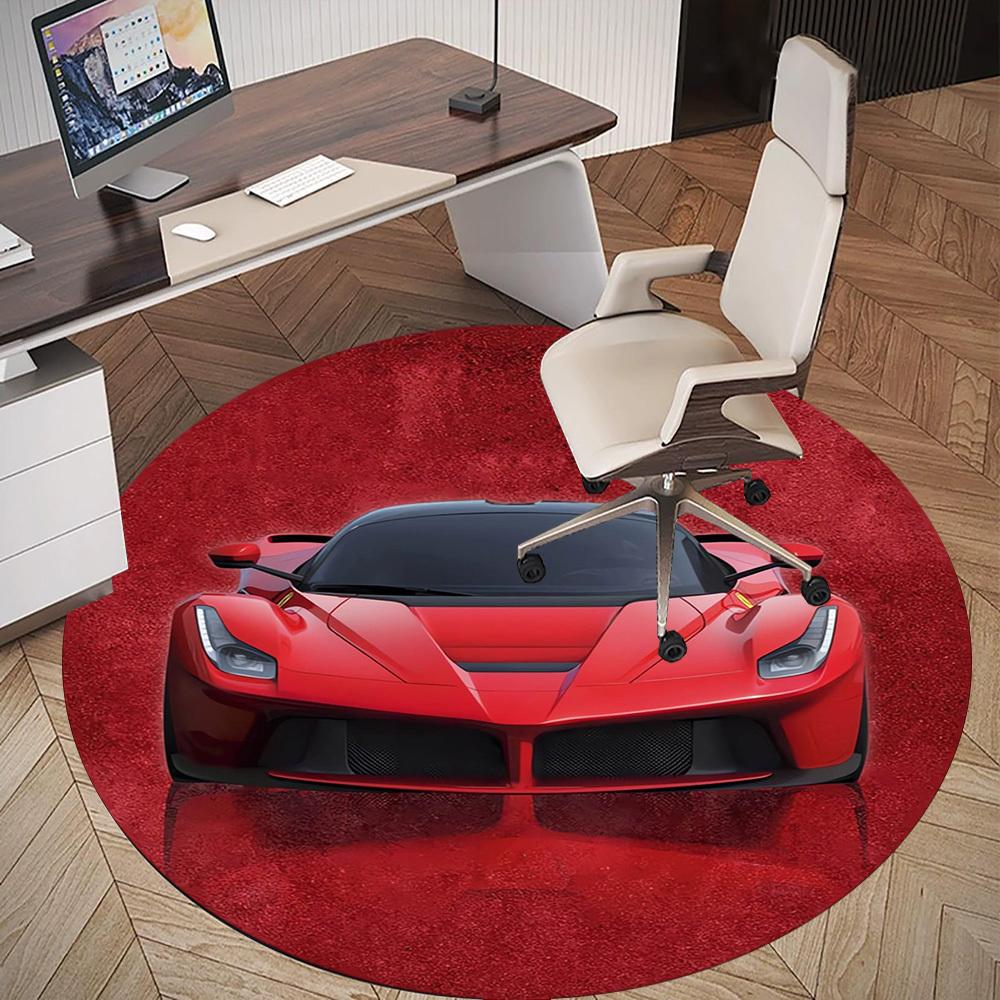 1pc SportsCar Round Chair Mat Area Rug - Non-Slip, Floor Mat for Office, Bedroom, Ideal Home Decor Christmas Gift P0811444