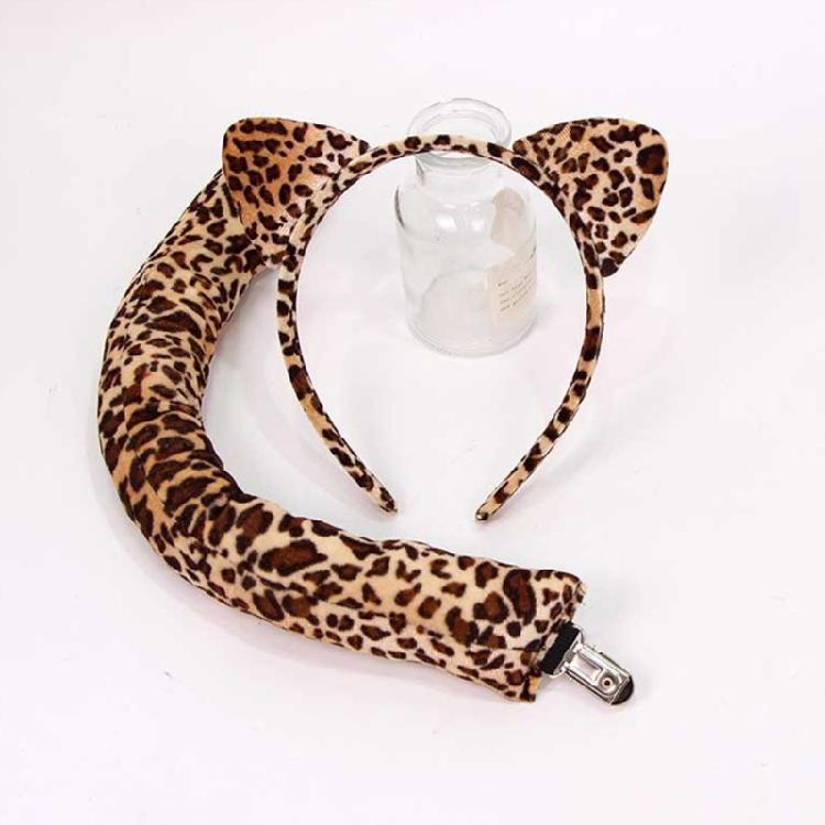 Animal Print Cats Ears Headband Matching Tail Set Breathable Roleplay Gear Costume Accessory For Cosplay Enthusiasts