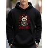 1pc Unisex Raccoon Christmas Print , Street Style Drawstring Pocket Hooded Sweatshirt, Lightweight Polyester, Machine Washable, Casual Top Fo