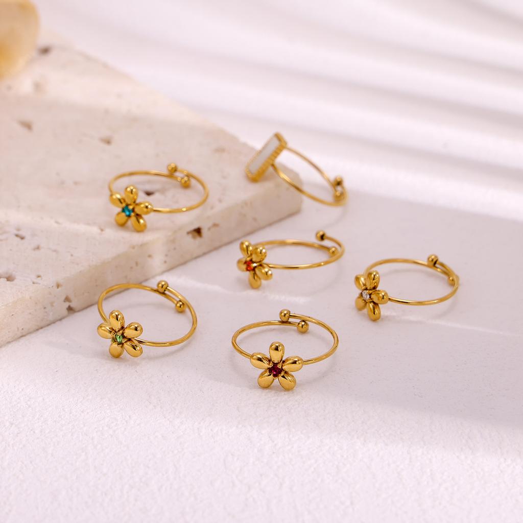 CARLIDANA New Fashionable Stainless Steel Ring High-End Daisy Colorful Zircon Flower Opening Adjustable Ring for Women Jewelry