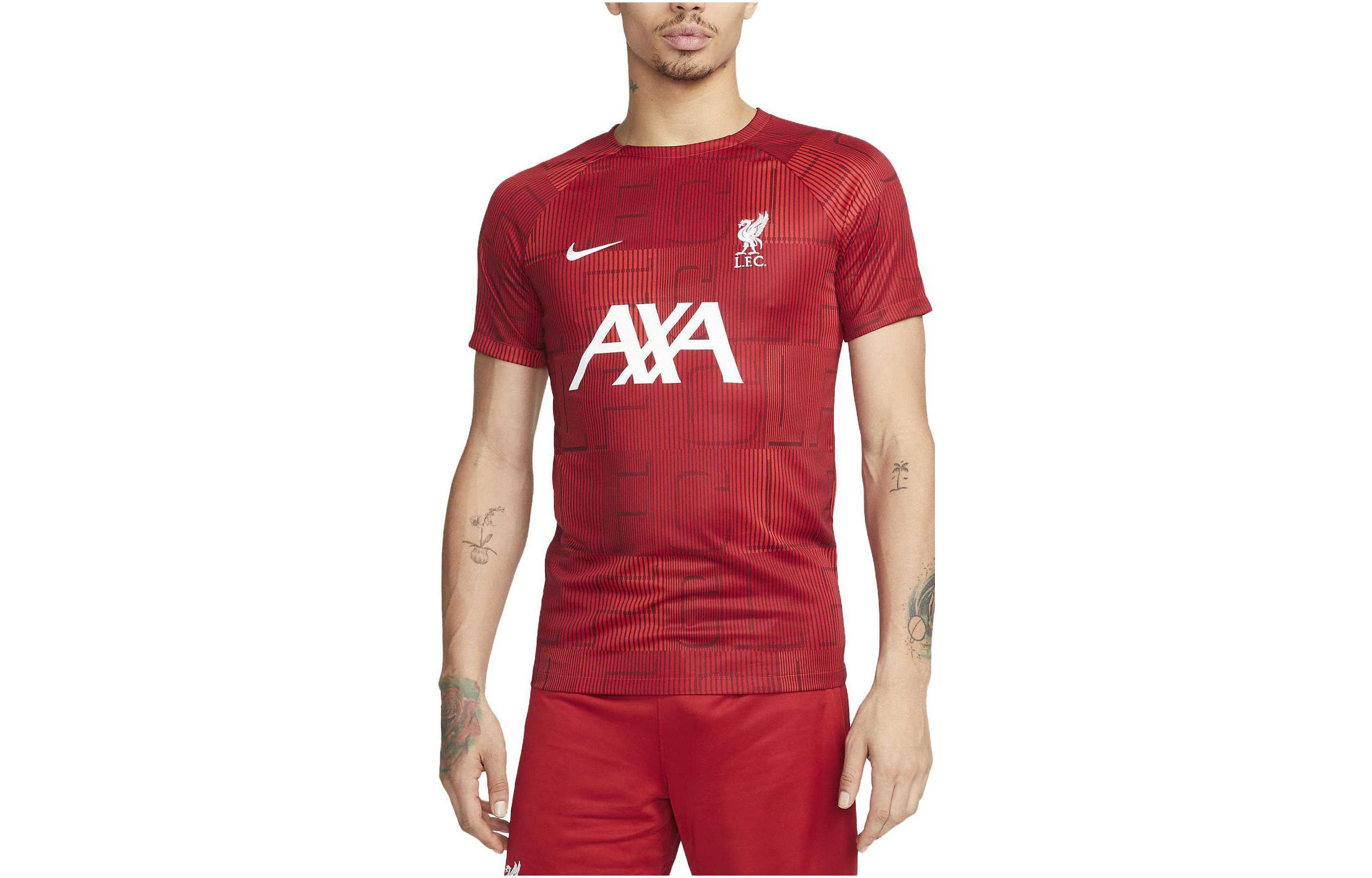 Nike T Shirts Men s Red Crew Neck Moderate Straight Fit DX3614-688 S