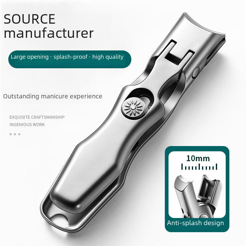Anti-Splash Stainless Steel Nail Clippers, Large Opening for Thick Nails, Portable Gray Single Set.