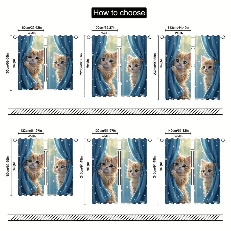 2 Pcs Cute Cat Print Curtains  Suitable for Bedroom  Living Room Kitchen Decoration  Home Decoration  Window Decoration