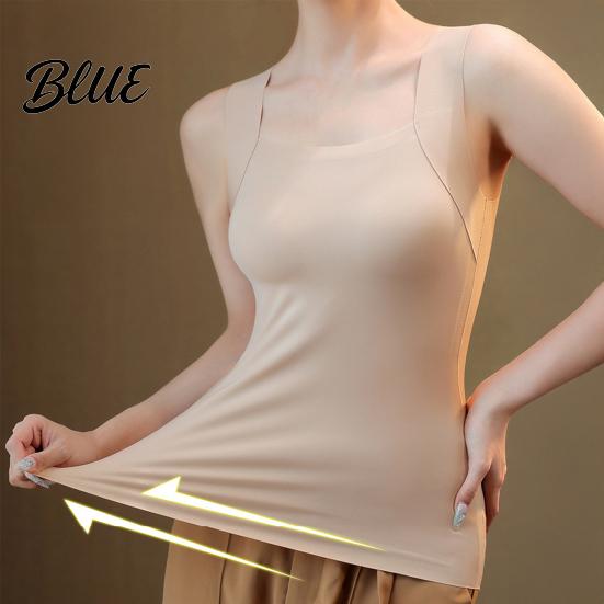 Thermal Insulation Tank Undershirt Chest Lined Sleeveless Women Fleece Top for Underwear with Pads Built
