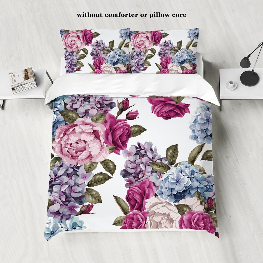 Copripiumino in piuma con stampa floreale rosa naturale, 3 pezzi (1 copripiumino+2 federe, senza imbottitura) set biancheria da letto